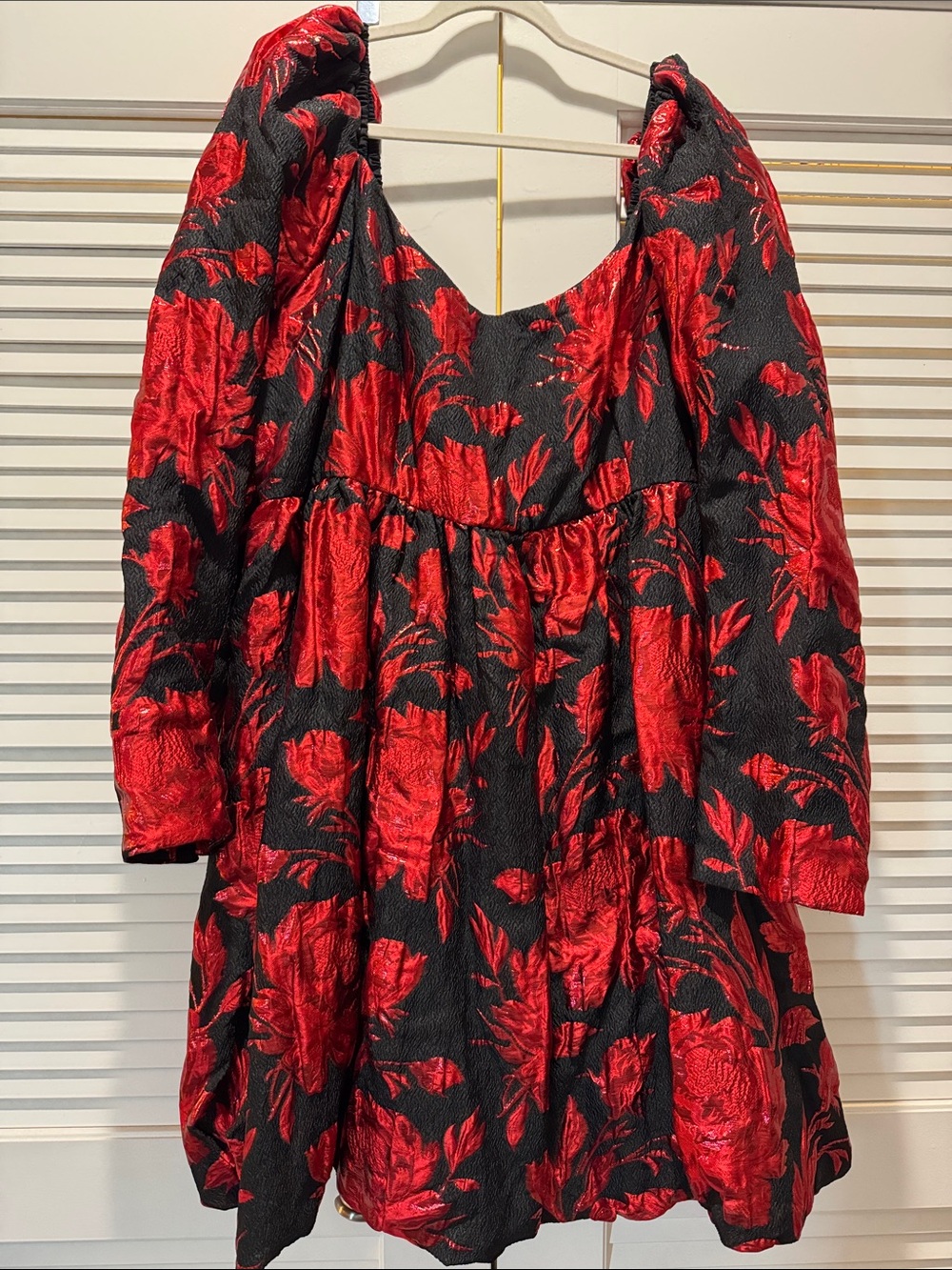 Eloquii Black and Red Floral Textured Dress